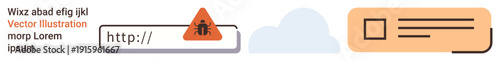 Cybersecurity, web protection, internet safety, phishing alerts, online threats, safe browsing. URL bar with warning icon, cloud secure lock. Cybersecurity and web protection