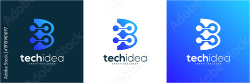 Modern Letter B Tech Logo Design Template. Abstract Network Node Connection Concept. Vector icon blue gradient.
