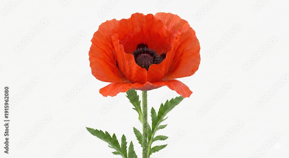 Fototapeta premium A vibrant red poppy flower isolated on its stem