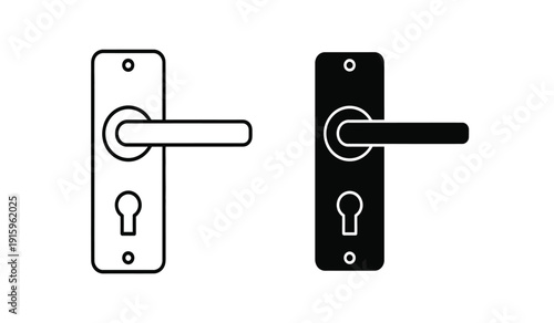 Vector illustration of door handles with locks in black and white