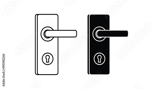 Vector illustration of modern door handles with lock and keyhole in black and white