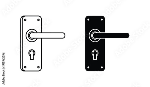 Vector illustration of door handles with locks in black and white