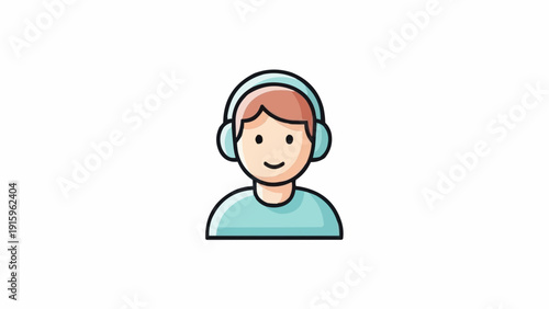 Cartoon man wearing headphones smiling.