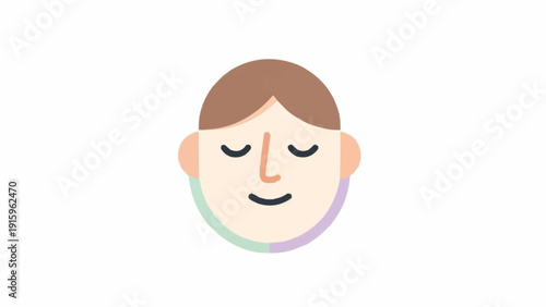 Smiling Cartoon Face with Brown Hair.