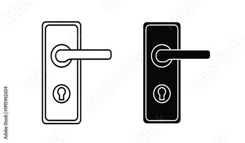 Vector illustration of two door handles with lock icons in black and white