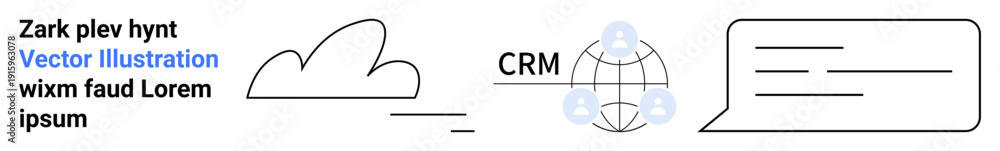 Obraz premium Cloud computing, CRM software, networking, data systems, global connectivity, communication. Abstract cloud, CRM network message bubble. Cloud computing and CRM software concept