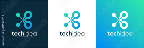 Modern letter X or B initial tech with network connection logo template. Abstract vector icon gradient. 