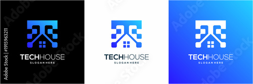 Modern Letter T initial with Smart Home Technology logo template. Abstract vecor tech house and digital circuit  icon symbol.