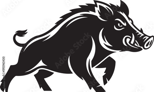 Wild Boar Silhouette Mascot Aggressive Running Animal Logo Vector