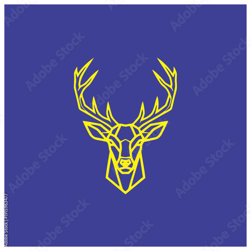 Geometric deer head illustration on blue background viewed from front, w76.svg reference