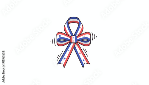 Patriotic Ribbon Bow with Stars, Red White Blue Colors, Independence Day Celebration