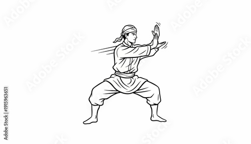 Pencak Silat fighter in defensive stance, traditional martial arts, dynamic movement illustration