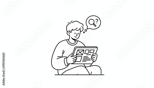 Person Searching Online for Information on a Tablet, Thinking About Research