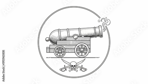 Pirate Cannon and Skull Crossbones Emblem