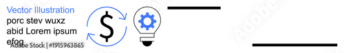 Financial planning, business innovation, strategy development, economic growth, startup ideas, and creative problem-solving. Dollar sign and lightbulb with gear icon. Financial innovation