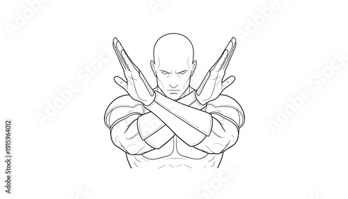 Muscular Man Making X Sign with Arms, Stop Gesture, No Symbol, White Background