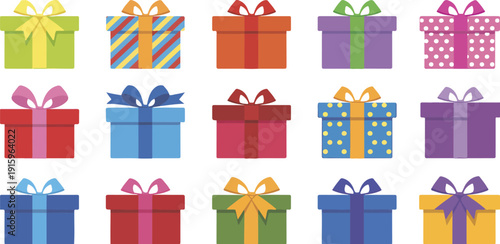 Colorful Gift Boxes Vector Set Festive Present Collection with Ribbons