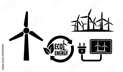 Wind power renewable energy vector icon collection