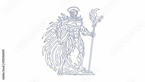 Mystical Warrior with Water Cape and Crescent Staff