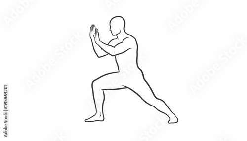 Martial Arts Warrior Performing Defensive Stance with Hands Raised in a Dynamic Pose