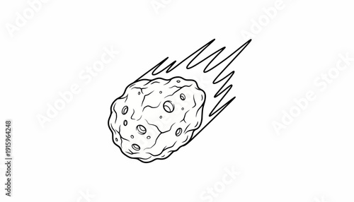 Meteoroid Asteroid Comet Falling Through Space with Fiery Tail