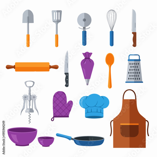 Collection of Kitchen Utensils and Baking Tools.