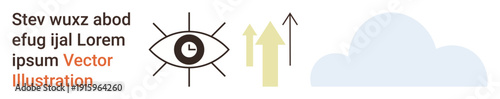 Vision, progress, data analysis, cloud storage, innovation, strategy. An eye with a clock, upward arrows and a cloud shape. Vision and progress concepts