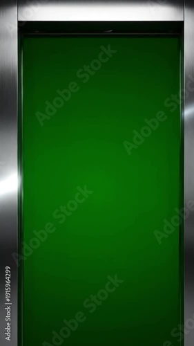 Green Screen chroma key lift doors opening closing scene 4 with distortion, overlay, glitch, static noise, scan lines on black background, 4k animated video loop