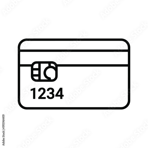 Simple black and white illustration of a credit card with chip