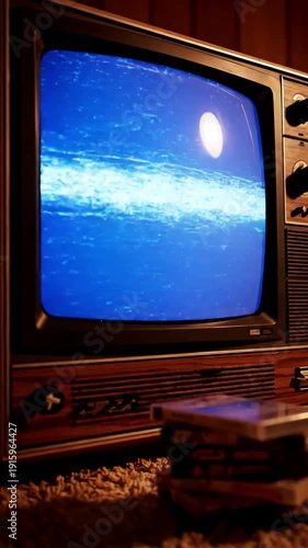 Green Screen old television with blue interference in retro room close up of vintage tv and cartridges for playstation antique video game nostalgia scene 4 distortion, overlay, glitch, static noise