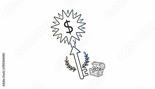 Key to Financial Success: Treasure Chest and Dollar Sign