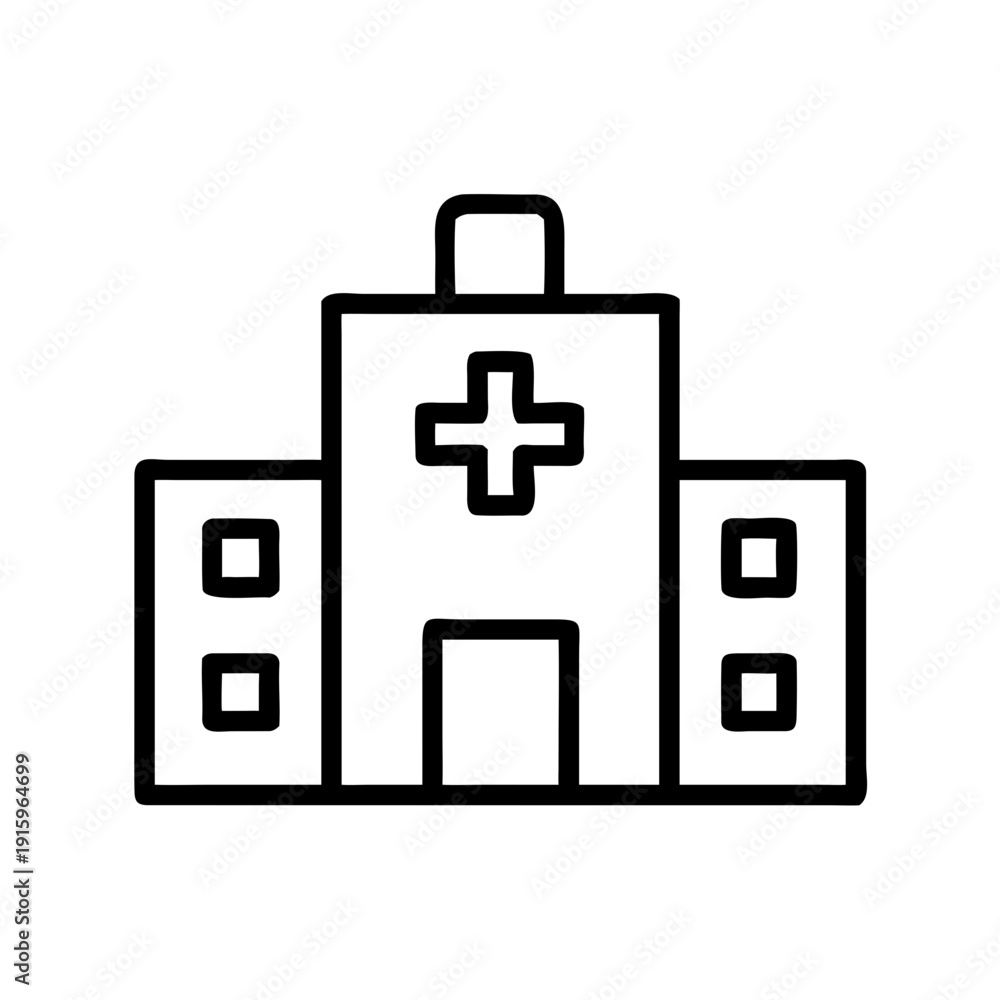 Fototapeta premium Hospital Building Icon - Healthcare Medical Center and Clinic Facility Outline Vector
