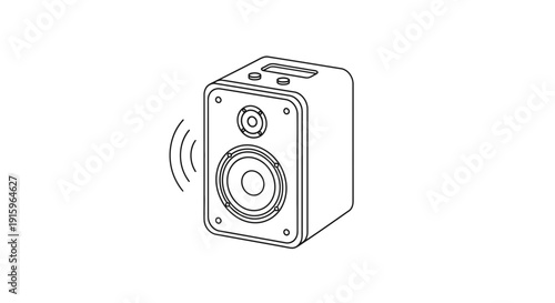 Line Art Illustration of a Small Speaker Emitting Sound Waves