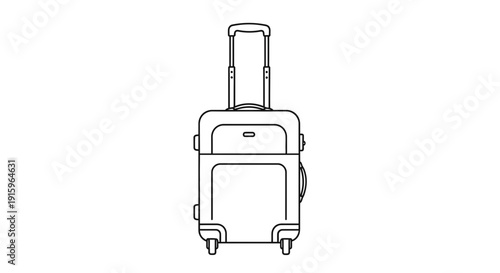 Line Art Illustration of a Rolling Suitcase with Telescopic Handle and Wheels