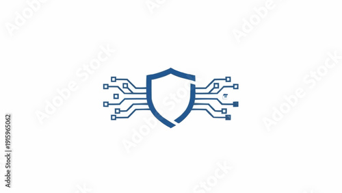 Blue shield with circuit lines.