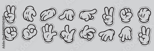 Hand gesture cartoon style set. Palm white glove gestures.