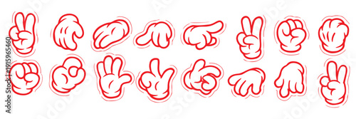 Hand gesture cartoon style set. Palm white glove gestures.