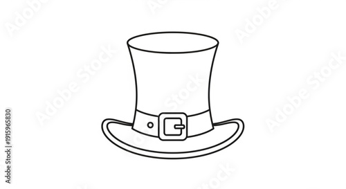 Black and white line drawing of a top hat with buckle