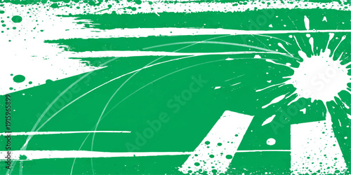 Abstract vector illustration of a green football field with flowers and butterflies featuring a 3d soccer ball on the grass