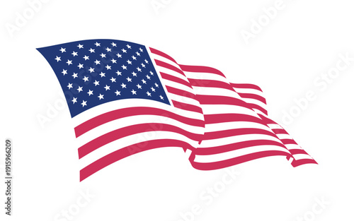 USA's waving flag. An isolated American national symbol on a white background. Perfect for banner design elements.