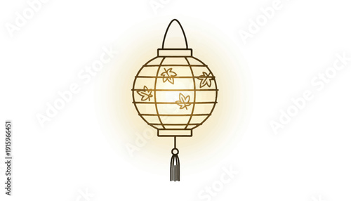 Glowing Japanese Lantern with Maple Leaves, Traditional Asian Decor