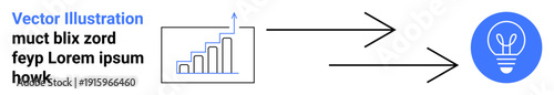 Business growth, innovation, idea creation, progress visualization, data analytics, creative solutions. Graph with upward arrow linked to lightbulb icon. Business growth and innovation