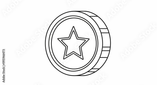 Gold Coin with Star Icon, Vector Illustration, Game Currency, Reward Symbol
