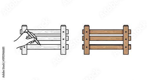 Hand coloring a wooden fence illustration, from sketch to realistic wood texture