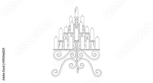 Elegant Candelabra with Many Candles, Ornate Scrollwork Stand, Vintage Candle Holder