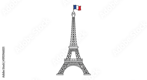 Eiffel Tower with French Flag Illustration