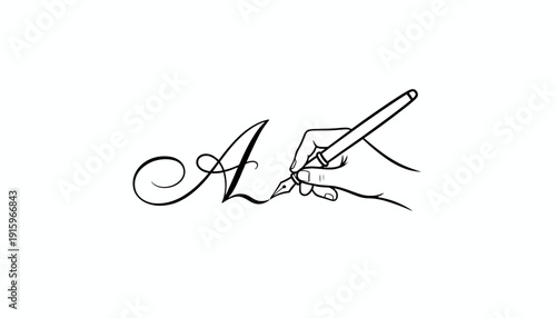 Elegant Calligraphy 'A' with Fountain Pen and Hand Writing