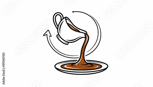 Coffee Pouring from Cup onto Saucer, Circular Motion, Breakfast Beverage Concept