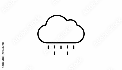 Cloud with Rain Drops Icon, Weather Symbol, Simple Line Art, Isolated on White Background