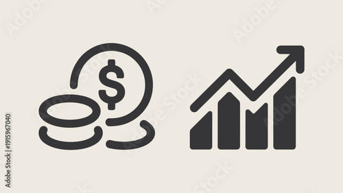 Black and white of money and rising graph dollar sign